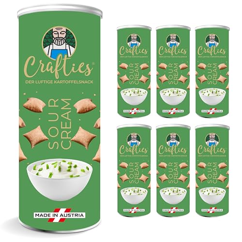 Crafties Chips, kalorienarme Kartoffelchips, fettfrei gebacken, gesunde Snacks zum Abnehmen, natürliche Zutaten, SOUR CREAM (6x 60g) von Crafties