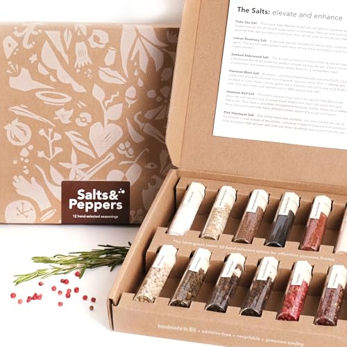 Craftly Geschenkbox Salz & Pfeffer l Gewürzset zum Kochen l 6 Salze & 6 Pfeffersorten - Himalaya, Hawaii, Zitronen-Rosmarin, Tellicherry-Pfeffer & mehr l Geschenkset für Männer & Frauen Craftly Geschenkbox Salz & Pfeffer l Gewürzset zum Kochen l 6 Salze & 6 Pfeffersorten - Himalaya, Hawaii, Zitronen-Rosmarin, Tellicherry-Pfeffer & mehr l Geschenkset für Männer & Frauen von Craftly