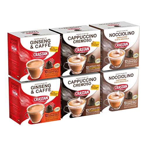 CRASTAN 1870, Mix 60 Dolce Gusto Mix-Kapseln, 20 Ginseng- und Kaffee-Kapseln, 20 Haselnuss-Kapseln, 20 Cappuccino-Kapseln, glutenfrei, 100% Made in Italy CRASTAN 1870, Mix 60 Dolce Gusto Mix-Kapseln, 20 Ginseng- und Kaffee-Kapseln, 20 Haselnuss-Kapseln, 20 Cappuccino-Kapseln, glutenfrei, 100% Made in Italy von Crastan 1870
