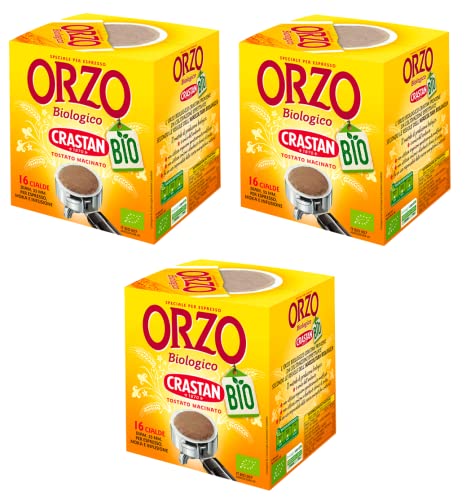 3x Crastan Orzo Biologico in Cialde Bio-Gerste in Pads Geröstete und Gemahlene Gerste, ideal für Mokka, Aufguss und Espresso 96g Jede Packung enthält 16 Pads von Crastan