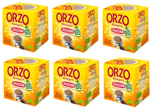 6x Crastan Orzo Biologico in Cialde Bio-Gerste in Pads Geröstete und Gemahlene Gerste, ideal für Mokka, Aufguss und Espresso 96g Jede Packung enthält 16 Pads von Crastan