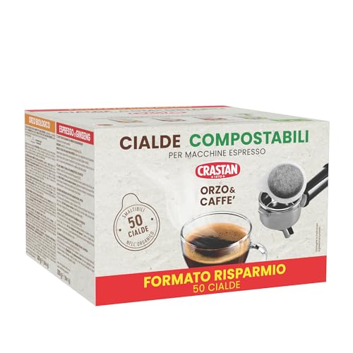 Crastan, Packung mit 50 kompostierbaren ESE-Kaffeepads aus Gersten- und Kaffee, Kaffeepads kompatibel mit der Espressomaschine, Made in Italy von Crastan