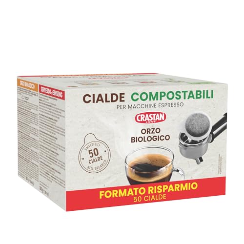 Crastan, Packung mit 50 kompostierbaren ESE-Kaffeepads aus biologischem Gerstenkaffee, Kaffeepads kompatibel mit der Espressomaschine, ohne Koffein und Zucker, Made in Italy von Crastan