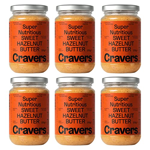 Cravers Sweet Haselnussmus | Ein bisschen Zucker | Vegan, Paleo, Kosher & Glutenfrei | Keto-Friendly Aufstrich zum Frühstück, Snacks & Süßspeise - Ohne Palmöl, 250 Gramm, 6 Gläser von Cravers