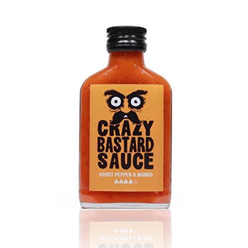 Crazy Bastard® Sauce - Ghost Pepper & Mango - Exotisch, fruchtig, und intensiv scharfe Chilisauce verfeinert mit Kreuzkümmel und Meersalz (1 x 100ml flasche) von Crazy Bastard