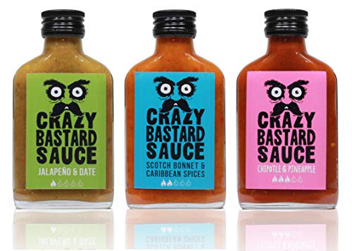 Crazy B Sauce - 3er Set - Mittelscharfe Chilisauce aus Jalapeño, Scotch Bonnett, und Chipotle Chilis (3 x 100ml) von Crazy Bastard