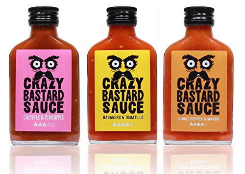 Crazy B Sauce - 3 Mal Chili Set - Scharfe Grillsauce mit Chipotle, Habanero und Bhut jolokia "Ghost Pepper" - Ideal zum Grillen oder als Geschenkset für Griller von Crazy Bastard