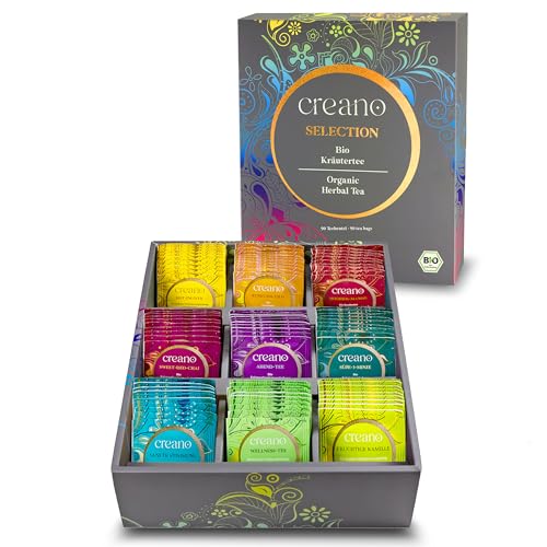 Creano Bio Kräutertee Geschenkset „ORGANIC HERBAL TEA“ - 90 Bio-Teebeutel in 9 unterschiedlichen Sorten - 180g* von Creano