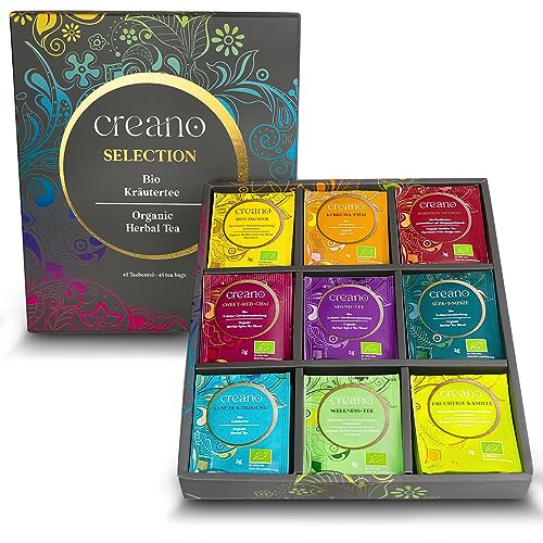 Creano Bio Kräutertee Geschenkset Grey „ORGANIC HERBAL TEA“ - 45 Bio-Teebeutel in 9 unterschiedlichen Sorten - 90g - NEUHEIT 2023* von Creano
