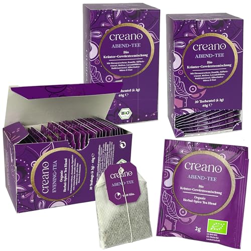 Creano Bio Tee ABEND-TEE, Kräuter-Gewürzteemischung, BIO Teebeutel-Tee 3er Pack (3x 20 Beutel) von Creano