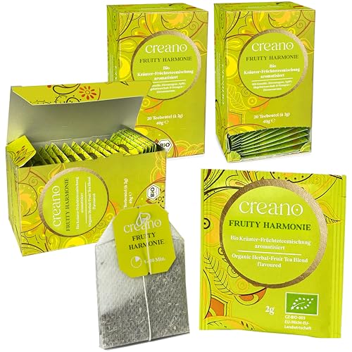 Creano Bio Tee FRUCHTIGE KAMILLE, Kräuter-Früchteteemischung, BIO Teebeutel-Tee 3er Pack (3x 20 Beutel) von Creano