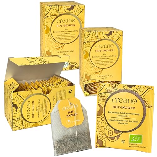 Creano Bio Tee HOT-INGWER, Kräuter-Früchteteemischung, BIO Teebeutel-Tee 3er Pack (3x 20 Beutel) von Creano