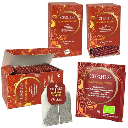 Creano Bio Tee ROOIBOS-MANGO, Rooibostee, BIO Teebeutel-Tee 3er Pack (3x 20 Beutel) von Creano