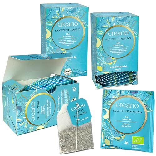 Creano Bio Tee SANFTE STIMMUNG, Kräuterteemischung, BIO Teebeutel-Tee 3er Pack (3x 20 Beutel) von Creano