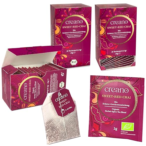 Creano Bio Tee SWEET-RED-CHAI, Kräuter-Gewürzteemischung, BIO Teebeutel-Tee 3er Pack (3x 20 Beutel) von Creano