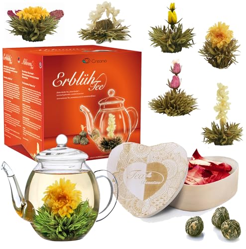 Creano Geschenkset Erblühtee Teeblumen Mix in Holzschachtel in Herzform - 6 Sorten Weißer Tee inkl. Glas Teekanne 500ml, Geschenk für Frauen, Mutter, Teeliebhaber Creano Geschenkset Erblühtee Teeblumen Mix in Holzschachtel in Herzform - 6 Sorten Weißer Tee inkl. Glas Teekanne 500ml, Geschenk für Frauen, Mutter, Teeliebhaber von Creano