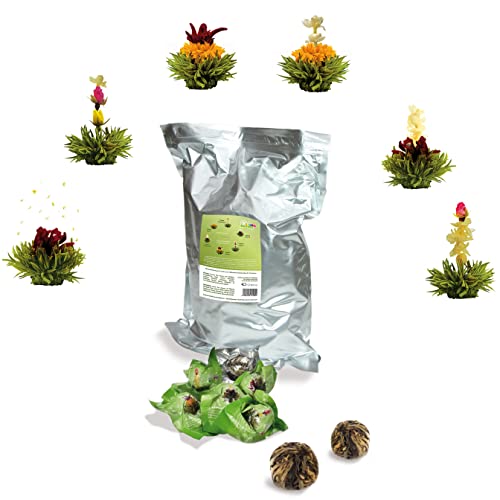 Creano Teeblumen 36 Teekugeln grüner Tee Großpackung, Erblühtee im Bulkpack, Teerosen, Blooming Tea, Flowering Tea von Creano