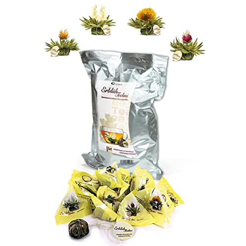 Creano Teeblumen 36 Teekugeln im Tassenformat, Teelini weißer Tee Großpackung, Erblühtee im Bulkpack, Teerosen, Blooming Tea, Flowering Tea von Creano