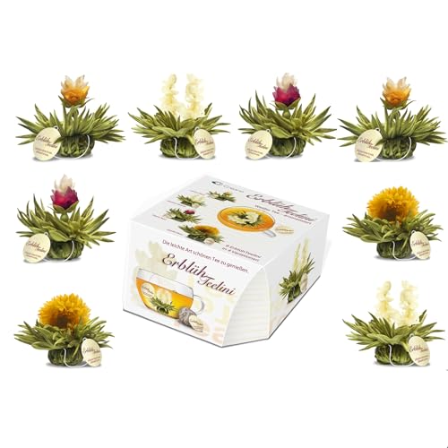 Creano Teeblumen Variation im exklusiven Tassenformat "ErblühTeelini" - 8 Teeblüten in 4 verschiedenen Sorten (Weißer Tee) von Creano