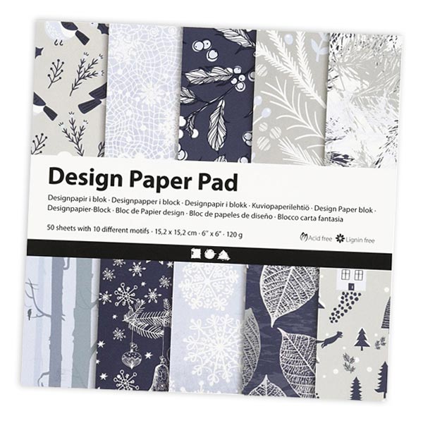 Design-Papier Block in Grautönen mit 50 Blatt, 15cm x 15cm von Creativ Company