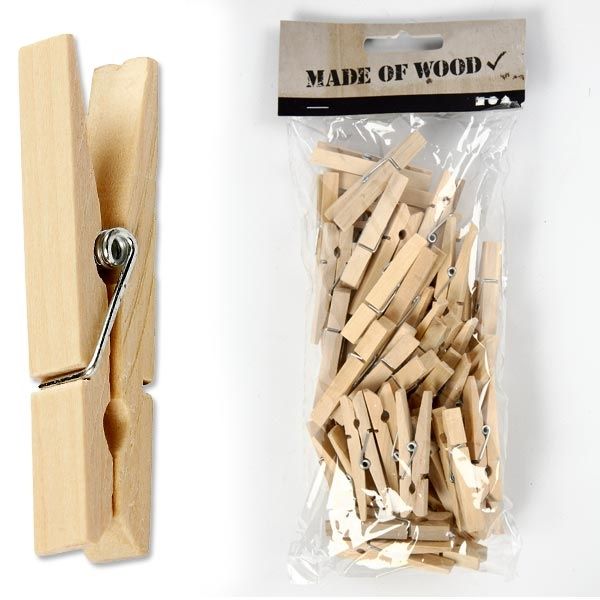 Holzklammern aus Birke, 50 Stück, 4,8cm x 1cm, zum Beispiel zum Basteln und Bemalen von Creative Company
