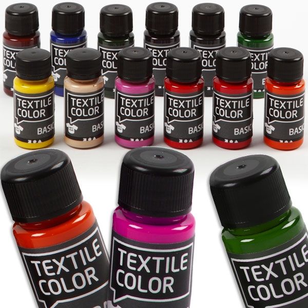 Textil Color Set Basic, 12 Flaschen, hochwertige Farbe, Fixierung durch Bügeln von Creative Company