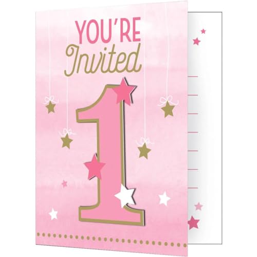 Creative Converting 322268 Invitations Partyeinladungen, Motiv One Little Star – Girl, 48 Stück, Papier, Rose von Creative Converting