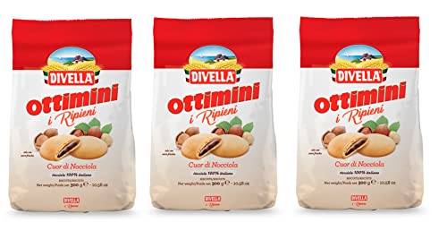 3x Divella i Ripieni Cuor di Nocciola Biscotti Ripieni con Crema alla Nocciola Kekse gefüllt mit Haselnusscreme 300g von Crema