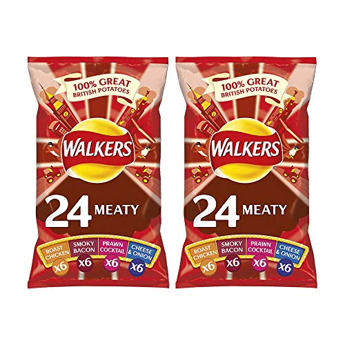 Walkers Crisps Meaty Variety Packungen, 4 Geschmacksrichtungen, 24 Packungen (25 g), 2 Packungen von Crisps