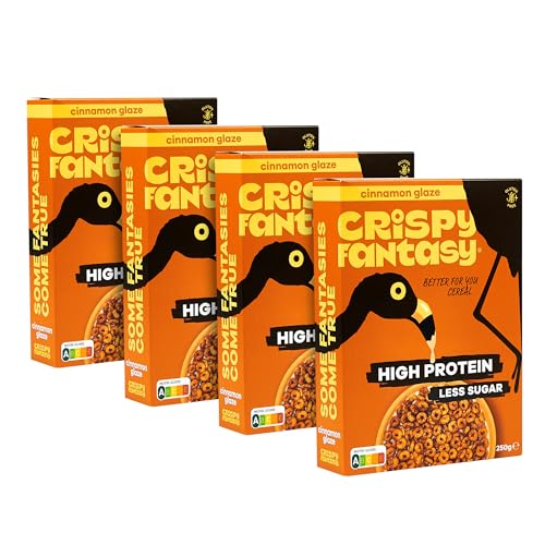 Crispy Fantasy Protein Cerealien, Zimt, Glutenfrei, Vegan, Wenig Zucker, Ballaststoffreich, Pflanzlich, Gesundes Frühstück für Kinder, Erwachsene, 20 g Protein, 4 Schachteln Crispy Fantasy Protein Cerealien, Zimt, Glutenfrei, Vegan, Wenig Zucker, Ballaststoffreich, Pflanzlich, Gesundes Frühstück für Kinder, Erwachsene, 20 g Protein, 4 Schachteln von Crispy Fantasy