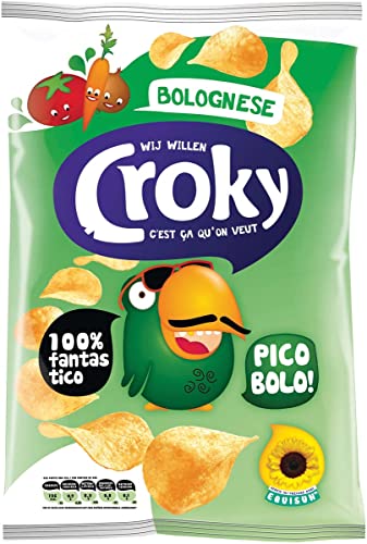 Croky Chips Bolognese, vegetarisch-vegan-glutenfrei-laktosefrei - 12 Beutel x 100 Gramm von Croky