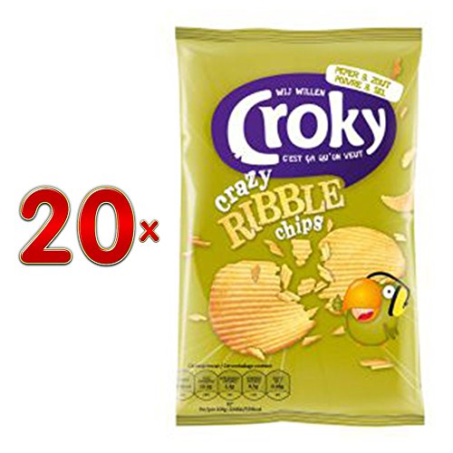 Croky Chips Crazy Ribble Pepper & Zout 20 x 40g (Riffelchips Pfeffer & Salz) von Croky