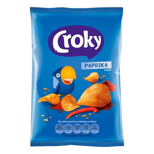 Croky Chips Paprika, vegetarisch-vegan-glutenfrei-laktosefrei - 12 Beutel x 100 Gramm von Croky