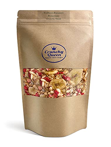 Crunchy Queen Erdbeer-Bananen Reiscrispy Granola Knuspermüsli | Handgemacht | Crunchy Topping für Smoothiebowl & Müsli | Vegan | Müsli ohne Zucker | 100% natürlich | (340g) von Crunchy Queen homemade · baked · crunchfood