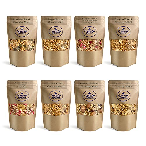 Crunchy Queen Granola Knuspermüsli Probierpaket 8x 80g | Handgemacht | Crunchy Topping für Smoothiebowl & Müsli | Müsli ohne Zucker | 100% natürlich | 640g von Crunchy Queen - homemade · baked · crunchfood