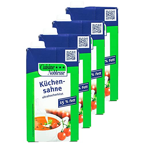 Cuisine Noblesse - 4er Pack Küchensahne 15 % in 1 kg Packung - Sahne Sahneerzeugnis ideal zum Kochen mit Schraubverschluss (Kochsahne ultrahocherhitzt) von Cuisine Noblesse
