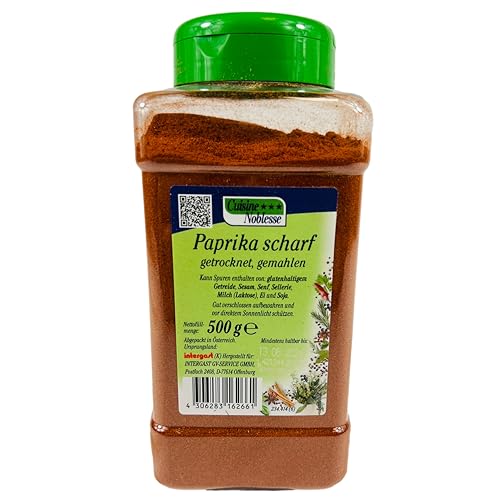 Cuisine Noblesse - Premium Paprika scharf gemahlen in 500 g Packung in Gastro-Qualität - Paprikapulver intensive Würze für anspruchsvolle Genießer - Pulver 100% erntefrisch und naturrein Cuisine Noblesse - Premium Paprika scharf gemahlen in 500 g Packung in Gastro-Qualität - Paprikapulver intensive Würze für anspruchsvolle Genießer - Pulver 100% erntefrisch und naturrein von Cuisine Noblesse