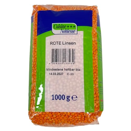 Cuisine Noblesse - Premium Rote Linsen 1 kg Packung in Gastro-Qualität - 100% Naturrein vollaromatisch ideal für orientalische Gerichte (Red Lentils) von Cuisine Noblesse