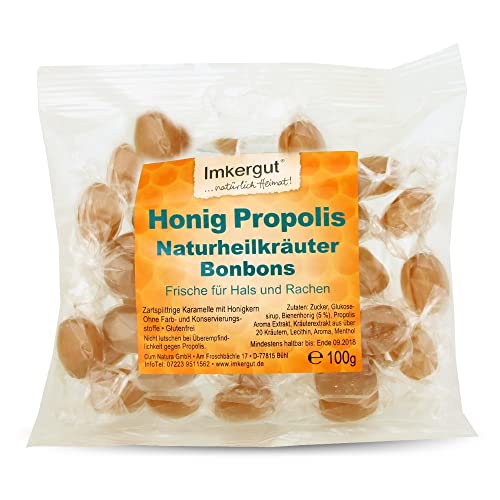 Imkergut Honig Propolis Bonbons | von Imker | Halsbonbons mit Naturheilkräutern | 100 g Beutel von Cum Natura -Imkergut