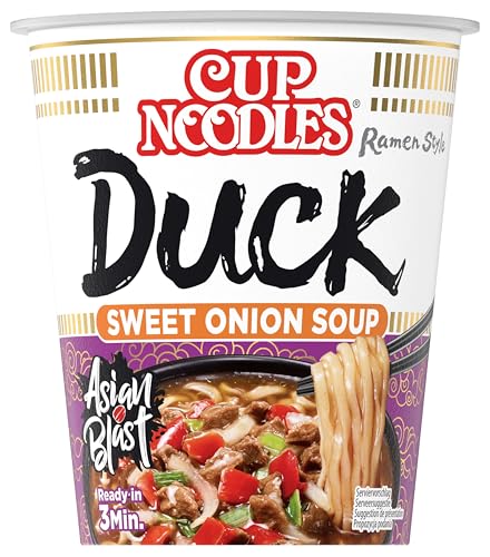 Nissin Cup Noodles – Roasted Duck, 8er Pack, Soup Style Instant-Nudeln japanischer Art, mit Entenfleisch-Geschmack & Gemüse, schnell im Becher zubereitet, asiatisches Essen (8 x 65 g) von NISSIN