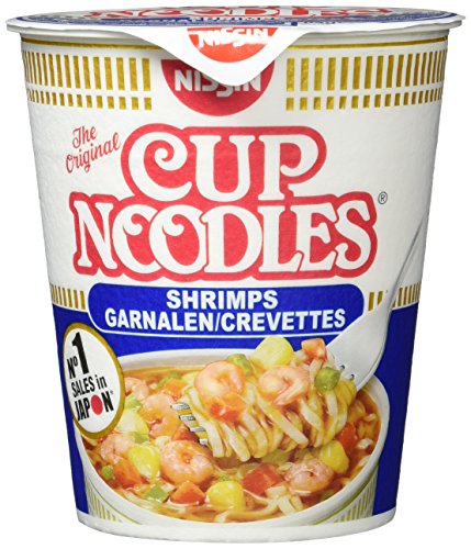 Nissin Cup Noodles – Soy Sauce Shrimps, 4er Pack, Soup Style Instant-Nudeln japanischer Art, mit Schrimp-Geschmack, Soja Sauce & Gemüse, schnell im Becher zubereitet, asiatisches Essen (4 x 63 g) von NISSIN