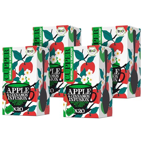 CUPPER Bio Früchtetee "Apple & Cinnamon", 4er Pack, 80 ungebleichte Teebeutel, umweltfreundlich, fair gehandelt von Cupper