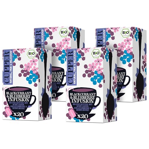 CUPPER Bio Früchtetee "Blackcurrant & Blueberry Infusion", 4er Pack, 80 ungebleichte Teebeutel, umweltfreundlich, fair gehandelt von CUPPER