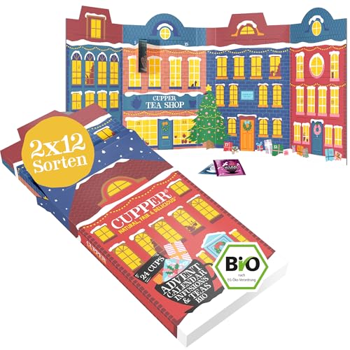 Cupper Premium Tee Adventskalender 2024 | Großer Kalender für die Adventszeit | Geschenk zur Weihnachtszeit | Bio-Kräutertee | Bio-Früchtetee | Keine Schokolade | Milchfrei | 33cm hoch | 24 Teebeutel von CUPPER