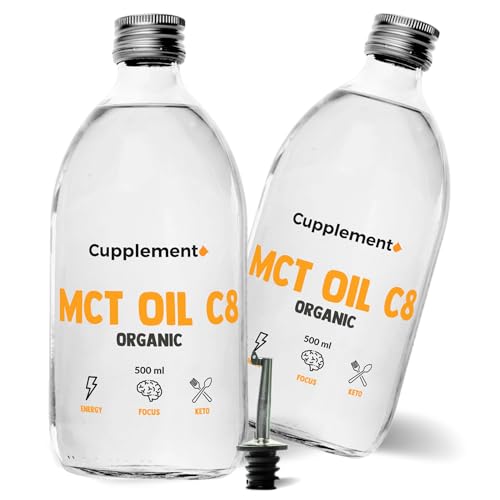 Cupplement - 2 Flaschen MCT Öl C8 500 ML - Bio - Kostenloser Ausgießer - Reines Öl Höchste Qualität - Keto Diät & Fasting - MCT Oil von Cupplement