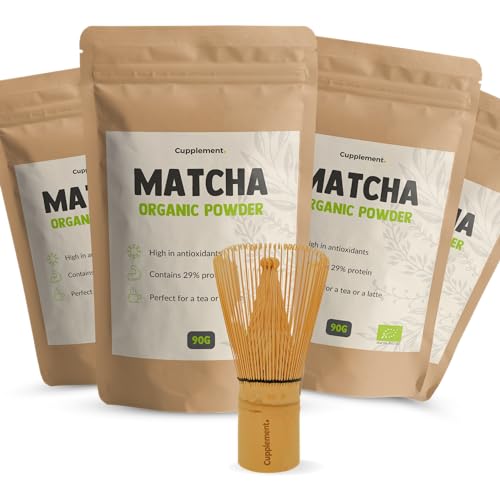 Cupplement - 4 Beutel Matcha 90 Gramm - Bio - Kostenloser Matcha-Besen - Grünteepulver höchster Qualität von Cupplement