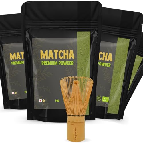 Cupplement - 4 Beutel Premium Matcha 90 Gramm - Bio - Kostenloser Matcha-Besen - Grünteepulver höchster Qualität von Cupplement