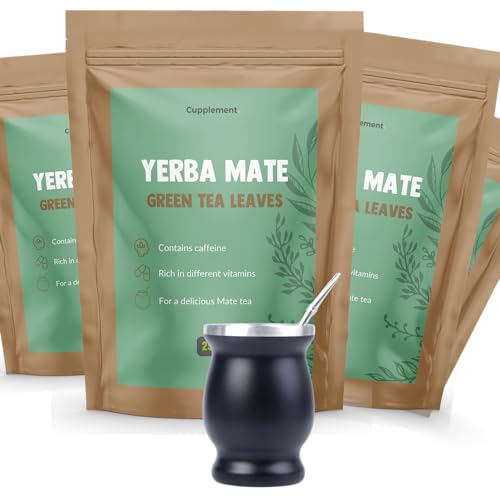 Cupplement - 4 Beutel Yerba Mate Teeblätter 250 Gramm - Kostenloser Bombilla, Kalabes und Reinigungsstab - Höchste Qualität Grüner Tee von Cupplement