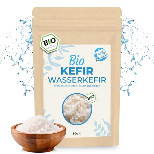 Curly Superfood® Original Wasserkefir Kristalle Bio 30g - Unendlich viel frischen Wasserkefir einfach herstellen - Inkl. Erfolgsgarantie + Anleitung - Kefir Kristalle von Curly Superfood