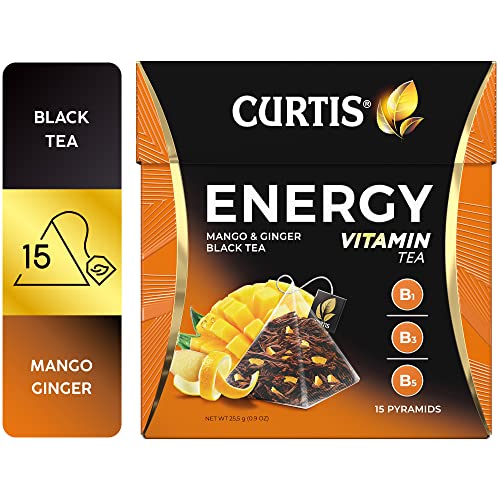 CURTIS ENERGY | Neu | Ceylon Aromatisierter Schwarzer lose Tee mit Ingwer und Mango | Schwarztee | Vitamine B1, B3, B5 | 15 Pyramiden Beutel von Curtis